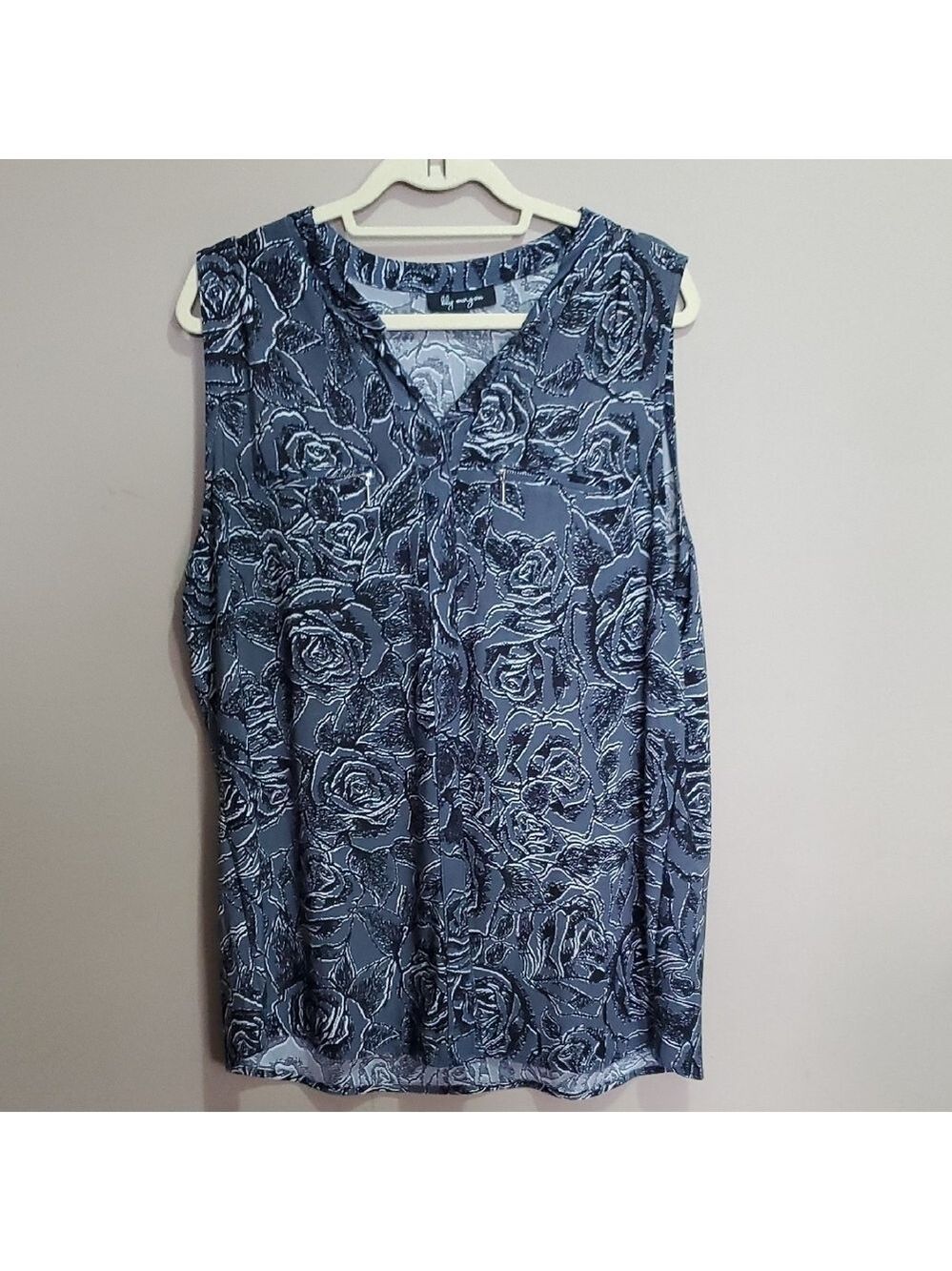 Lily Morgan Floral Sleeveless Top - Gray With Black And White Size 2x